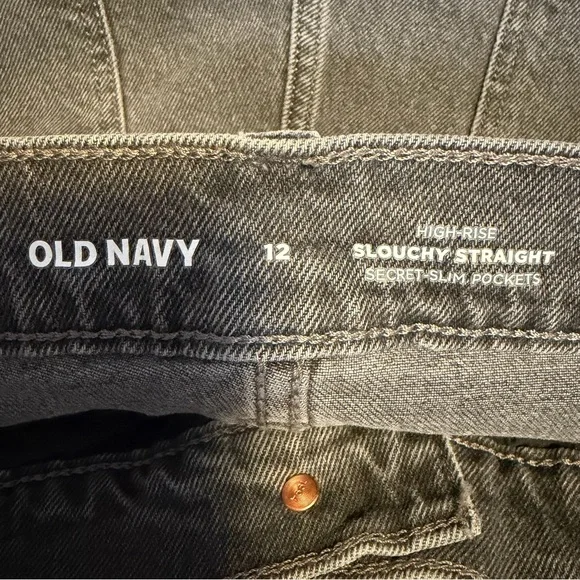 Old Navy High Rise Slouchy Straight Jeans Women 12 Charcoal Button Fly NWT - Picture 7 of 12